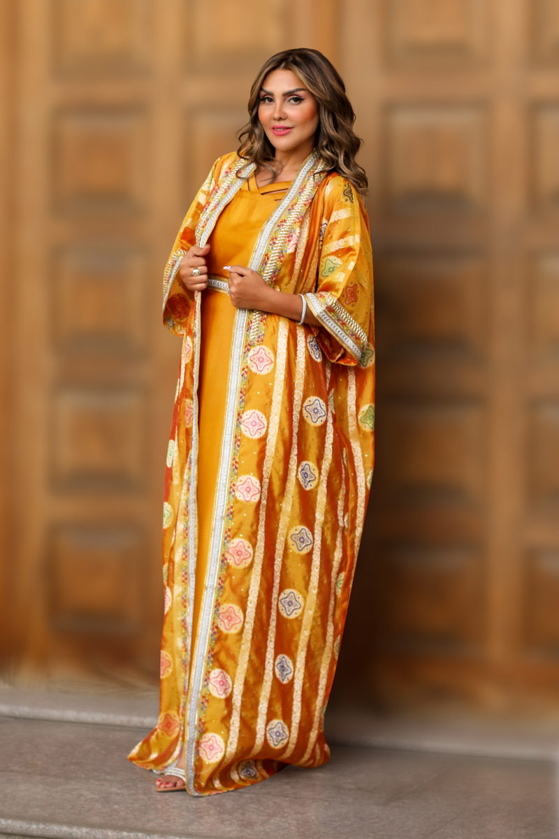 Saffron Crystal Beads Embroidered Bisht