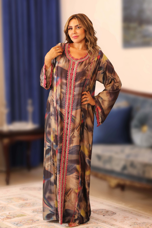 Multicoloured Silk Print Jalabiya