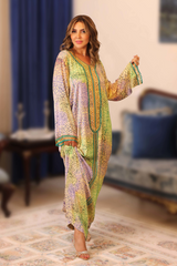 Leopard Silk Print Green Lace Jalabiya