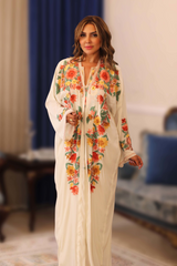 Two Piece Floral Embroidery Silk Jalabiya