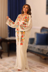 Two Piece Floral Embroidery Silk Jalabiya