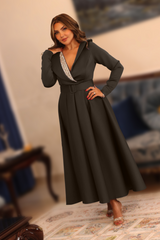 Deep V-Neck Long Sleeve Dress