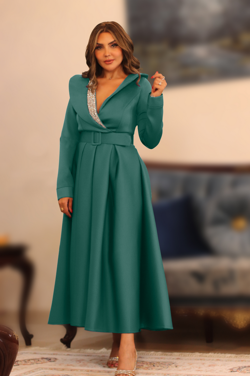 Deep V-Neck Long Sleeve Dress