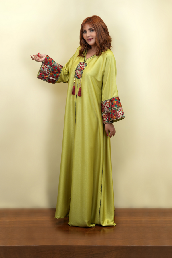 Lime Tassel Embroidered Jalabiya