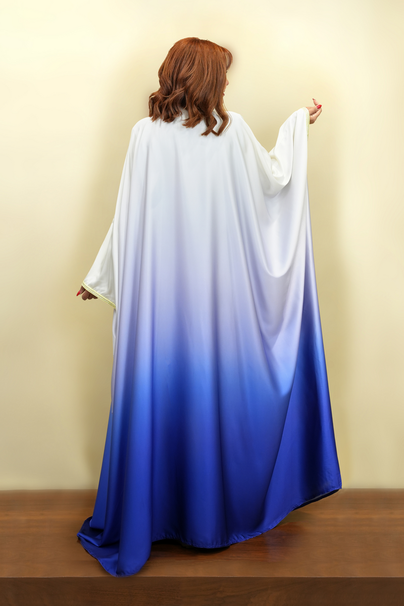 Gradient White to Blue Embroidery Bisht