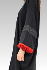 Red Floral Contrast Embroidered Abaya