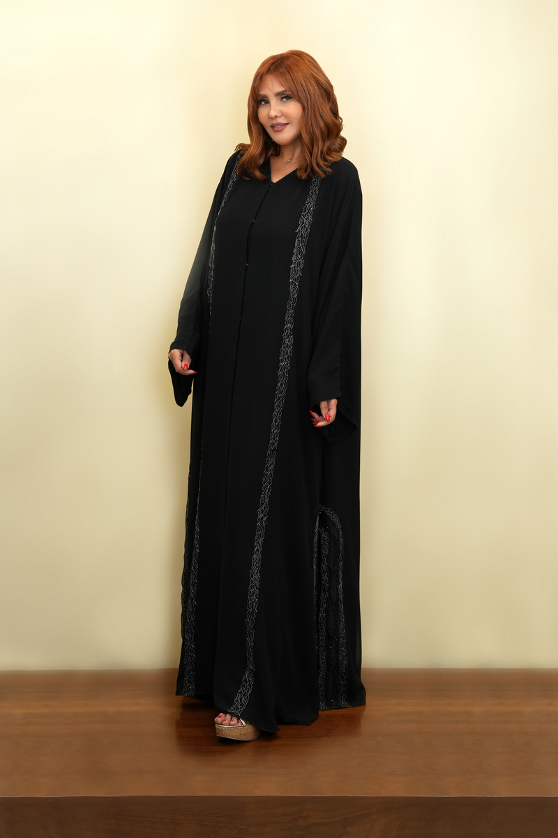 Crystal Leaf Embroidery Abaya