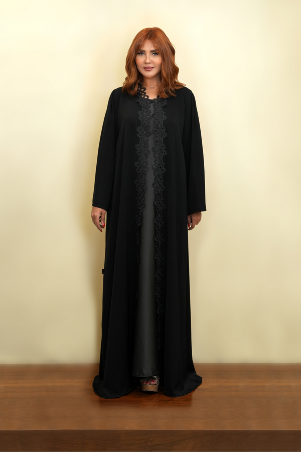 Black Embroidery Crystal Beads Abaya