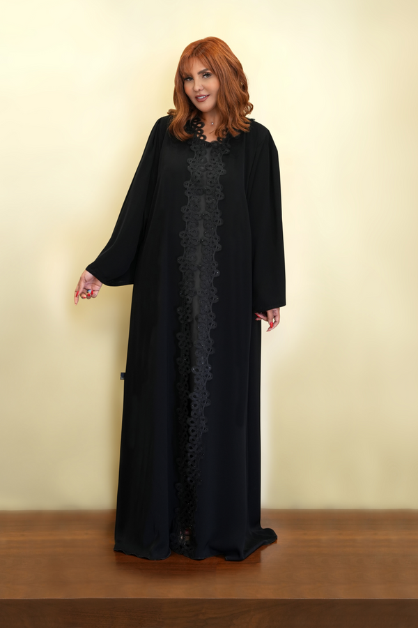 Black Embroidery Crystal Beads Abaya