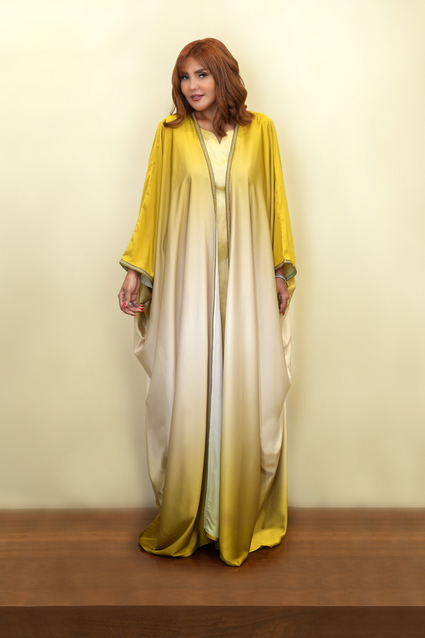 Gradient Yellow to White Embroidery Bisht