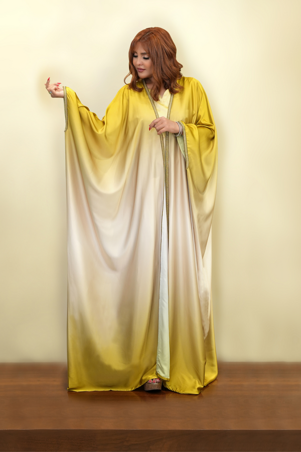 Gradient Yellow to White Embroidery Bisht