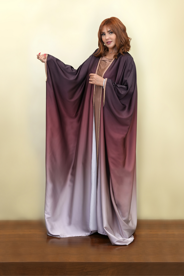 Gradient Sangria Purple Embroidered Bisht