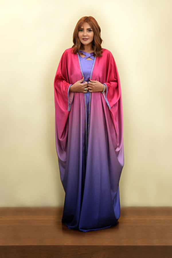 Gradient Pink to Blue Embroidered Bisht
