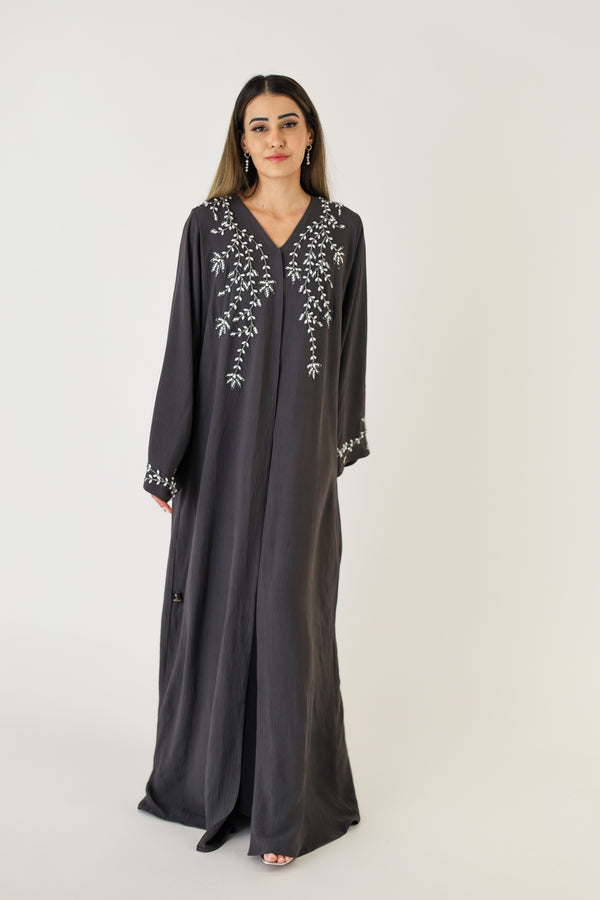 Drape Over Pearl Leafs Abaya